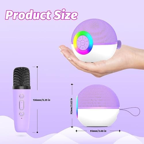 goopow Mini Karaoke Machine Speaker for Kids Adults, Portable Bluetooth Microphone Song Toys with LED Light, Best Chritmas Birthday Festival Gift for 3 4 5 6 7 8+ Year Old Girls Boys (Purple-2MIC) thumbnail 2