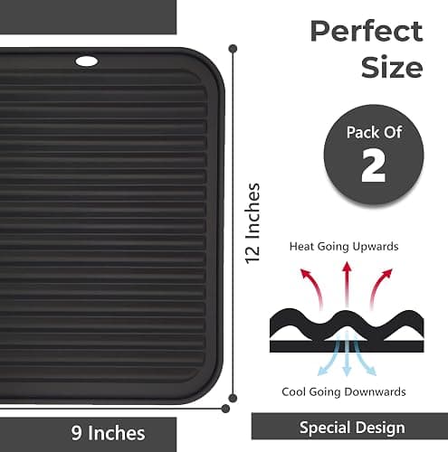 Linda's Essentials Silicone Trivets for Hot Pans and Pots (2 Pack) - Multipurpose Silicone Heat Resistant Mat and Pot Holder Trivet (30 x 23cm) - Heatproof Mats for Kitchen (Black) thumbnail 2