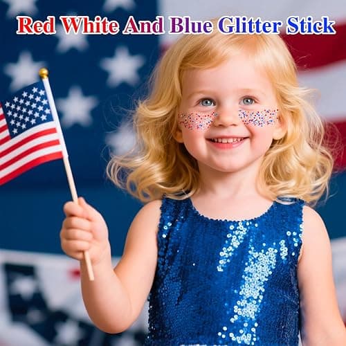MEICOLY 4th of July Glitter Stick,Red White Blue Face Hair Glitter Stick with Star,Fourth of July Patriotic Accessories Outfits for Women,Soccer Softball Body Glitter Rave Makeup thumbnail 5