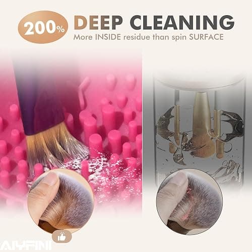 Alyfini Electric Makeup Brush Cleaner Machine, Powerful Friction Removes Residue on Make up Brushes Set/Sponge/Powder Puffs, Efficient Cleaning, Portable Spinning Washer, Save Cleanser & Shampoo thumbnail 2