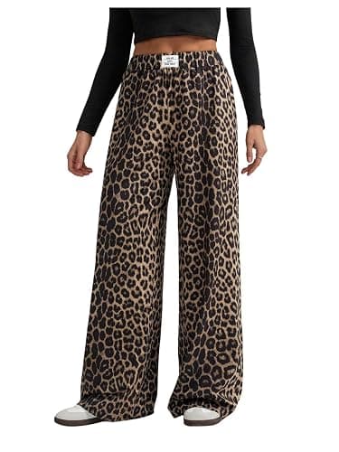 GORGLITTER Women's Leopard Cheetah Print Pants Wide Leg Elastic High Waisted Baggy Sweatpants - Image 1