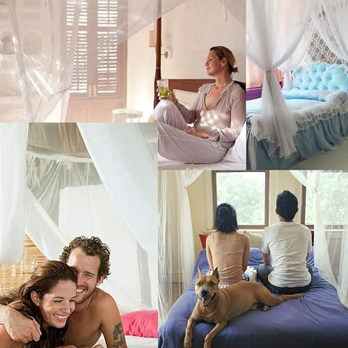 Bed Canopy, Canopy Bed Curtains Bed Drapes for Full Queen King Size Bed Mosquito Net Bed Canopy Curtains for Patio Indoor Outdoor Room Decor Screen Netting Canopy Curtains White thumbnail 7