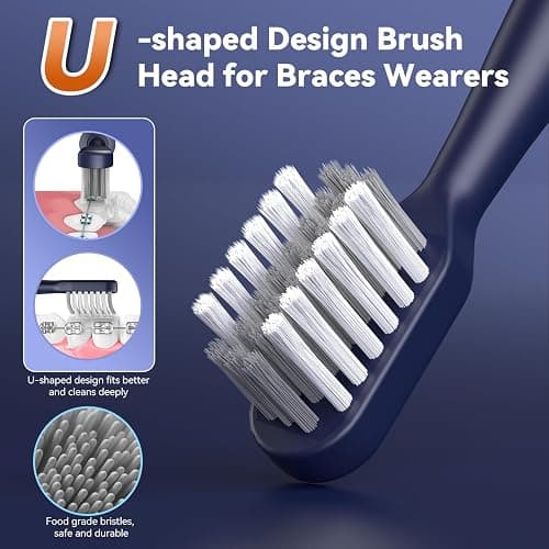 JTF Orthodontic Electric Toothbrush for Braces: 6 U-Shaped Soft Brush Heads, 5 Brushing Mode, 2Min Timer, IPX7 Waterproof, Deep Oral Clean, Rechargeable Sonic Toothbrushes for Tooth with Dental Device thumbnail 4