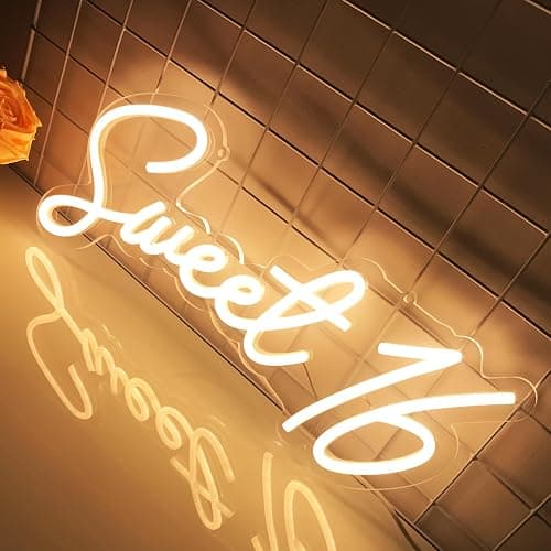 Sweet 16 Warm White LED Neon Sign for Sweet 16th Birthday Party Decorations,Perfect Gifts for Coming-Of-Age Ceremony,Also Can be Used As a Small Night Light,5V USB Power Supply,Size 15.7 * 6.7inches thumbnail 6