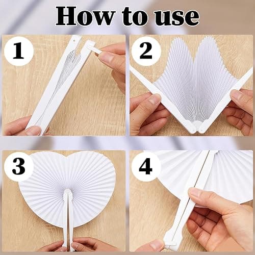 24 Stück Weiße Runde Handfächer Papierfächer Hochzeitsfächer, Fächer Hochzeit Papierfächer Herzförmiges Weiß Papierfächer, Hochzeitsdeko Fächer Weiß Handfächer Weiß Faltbar thumbnail 5