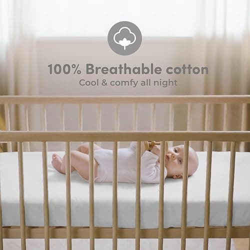 Cotton Crib Sheets 2 Pack – Sweety Fox Mini Fitted Sheets for Baby Boys and Girls, Soft Jersey Knit for Crib or Toddler Bed, White thumbnail 3