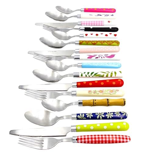 The Original Brink House Eclectic Collection Mix & Match Stainless Steel Cutlery Set with Multicolored Handles / 16 pieces with Metal Stand/Lifestyle utensils for home, apartment, dorm, outdoor thumbnail 4