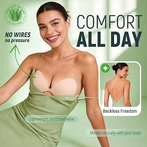MSHalo Ultra Invisible Sticky Bra Push Up, Strapless Adhesive Bra for Women's Exotic Bras, Reusable Silicone Sticky Boobs for Backless Dress (B Cup, Beige) thumbnail 5