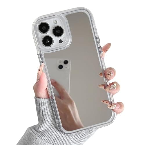 ZTOFERA Mirror Case for iPhone 14 Pro, Mirror for Girls Women Makeup, Cute Glossy Hard Back + Raised Edge Phone Bumper, Anti-Drop Shockproof Protective Case for iPhone 14 Pro - Clear - Image 1