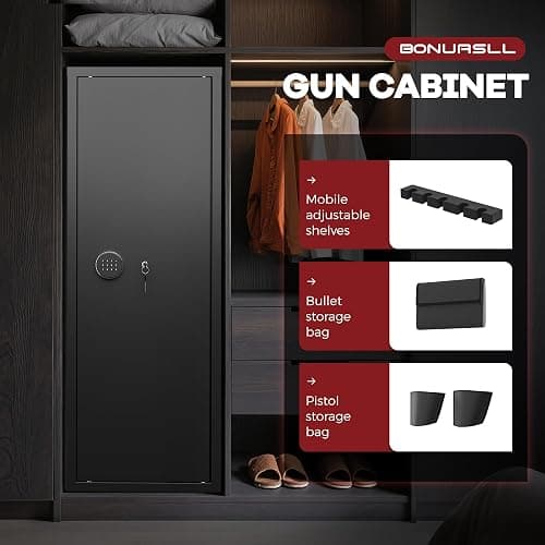 Bonusall 12-15 Gun Safe for Rifles,Fireproof Gun Safe for Rifles and Pistols,Rifle Safes for Home with Digital Keypad,Adjustable Shelves & Handgun Pockets thumbnail 4