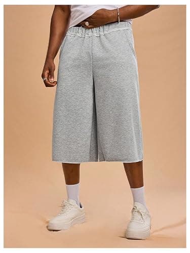 OYOANGLE Men's Capri Sweat Shorts Hip Hop Solid Below Knee Loose Basketball Athletic Shorts with Pockets thumbnail 3