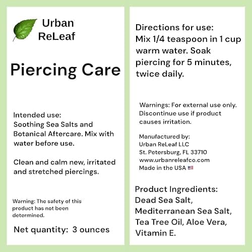 Urban ReLeaf Piercing Care - Healing Sea Salt & Botanical Aftercare - Safely Clean & Heal New & Stretched Piercings - 1 (3 Ounce) thumbnail 7