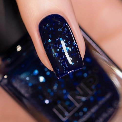 ILNP Late Night - Deep Navy Blue-Based Iridescent Flakie Shimmer Nail Polish thumbnail 2