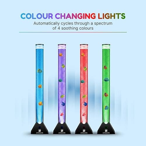 Straame 90cm Bubble Fish Lamp, Colour Changing LED Light, Sensory Room Decor & Mood Lamp, Includes Artificial Tropical Fish, Adjustable Bubble Tube, Plug-in Power, Black Base thumbnail 3