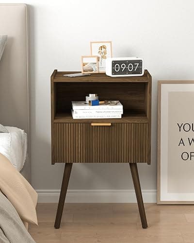 JOONEE Nightstand,Modern Bedside Table with Storage Drawer and Open Wood Shelf, for Living Room, Bedroom and Small Spaces, Accent Night Stand with Solid Wood Legs, Easy Assembly,Walnut Brown thumbnail 8