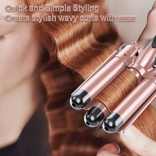 kuwa Crimper Hair Tool,3 Barrel Curling Iron,hairCrimper for Women,Hair Waver with LCD Temperature Display,Long-Lasting Natural Tight Waves thumbnail 6