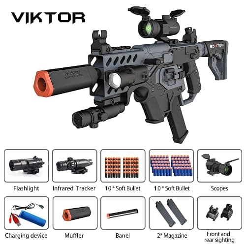 SOFITEN Toy Gun Automatic Sniper Rifle with Tactical Vest Kit, Scope. Toy Foam Blaster Dart Toys with 120 Darts, IR and Flashlight. The Shooting Activity Game for Kids Age 8+ thumbnail 7