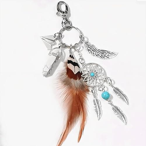 Western Keychain Wrangler Keychain Turquoise Bag Charm Feather Purse Charms for Handbags Boho Jewelry Gifts for Women thumbnail 6