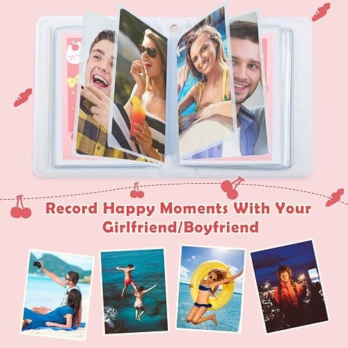 Mini Kpop Photocard Holder Book, Windspeed 3 Inch Love Heart Hollow Photocard ID Holder Twice Photocard Binder 40 Pockets with Rabbit Card, Heart-Shape Pendant (1) thumbnail 5