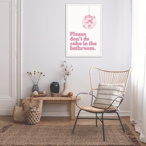 BNGFDV Retro Trendy Pink Please Dont Do Coke in The Bathroom Canvas Wall Art Abstract Vintage Funky Disco Ball Poster Decor Teen Girl Bathroom Rules Quotes Sayings Pictures Prints 12x16in Unframed thumbnail 6