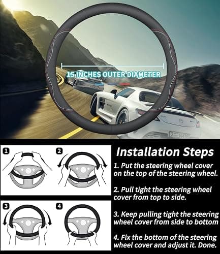 Deer Route Custom-Fit for GMC Steering Wheel Cover, Premium Leather Car Steering Wheel Cover with Logo, Non-Slip, Breathable, for GMC Accessories (A-Style,for GMC) thumbnail 6