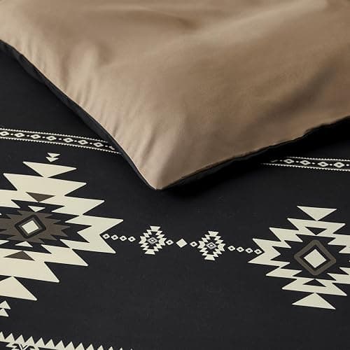 Wake In Cloud - Western Comforter Set, Boho Southwestern Farmhouse Style with Aztec Diamond Geometric Pattern, Soft Lightweight Bedding, 3 Pieces, Black Brown, Queen Size thumbnail 7