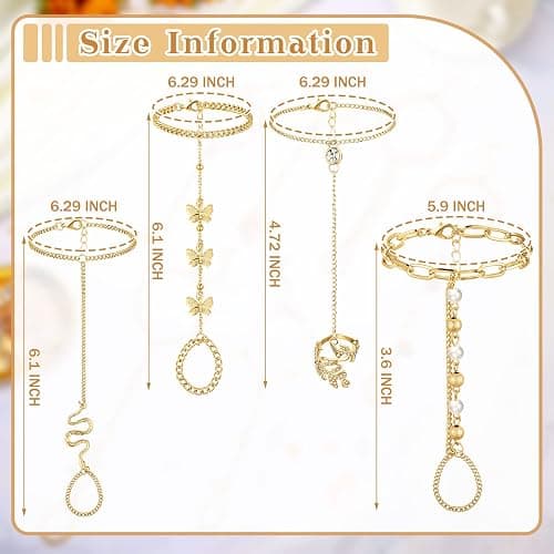 Fumete 6 Pcs Finger Ring Bracelet, Hand Chain Jewelry | Slave Bracelet Woman, Rhinestone Hand Harness Chain, Rose Gold Silver Hand Jewelry, Daily Wear Parties Events Accessory thumbnail 3