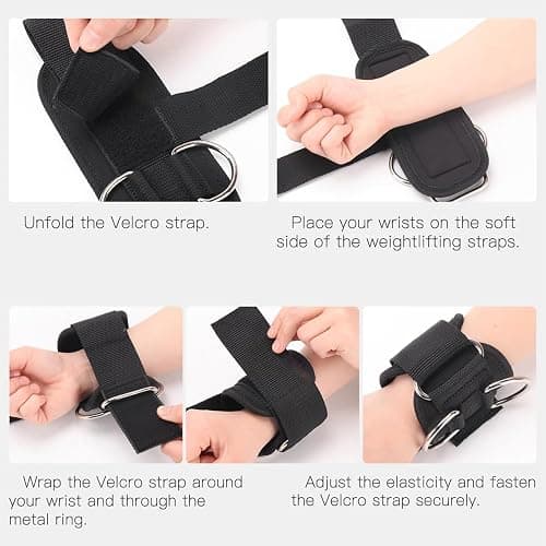 Weight Lifting Straps,Lifting Wrist Straps,Weight Straps,With D-Rings,Wrist Wraps for Weightlifting,for Men and Women for Cable Machines,Deadlifts,Snatches,Pull-Ups thumbnail 3