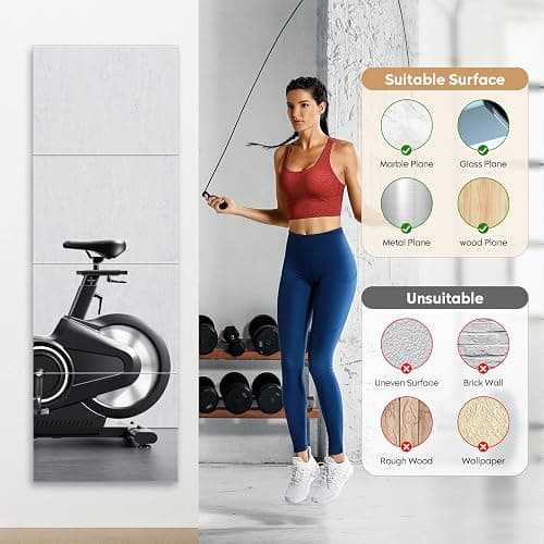 4 PCS 12" x 12" Full Length Mirror Tiles Acrylic Plastic Wall Mounted Mirrors Home Gym Body Over The Door Bathroom Floor Workout Dorm Stick On Wall Mirror Decor Adhesive Unbreakable Square thumbnail 5