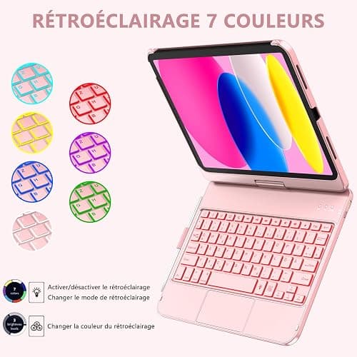 KBCASE Clavier pour iPad 10/11Ème Génération (10.9 Pouces 2022/11 Pouces A16 2025) 360 Flip Clavier sans Fil Bluetooth avec Multi-Touch Trackpad & éclairage Coloré à 7 Couleurs pour iPad 10/11 ème A16 thumbnail 5
