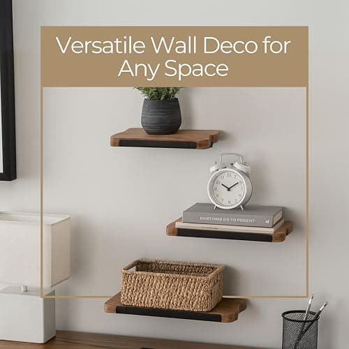 Set of 3 Solid Mango Wood Decorative Wall Shelves – Home Decor Floating Display Shelf with Iron Bracket – Modern Wall Shelves for Office, Bedroom & Living Room – 10", 14" & 18" thumbnail 3
