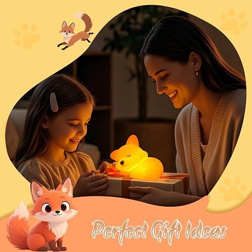 YuanDian Fox Night Light, Squishy Fox Silicone Lamp Novelty Gifts, Rechargeable Dimmable Timer Bedside Touch Nightlight for Boys and Girls thumbnail 6