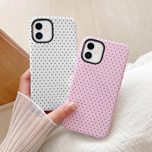 Cute Case for iPhone 12 Mini, Polka Dot Phone Case for iPhone 13 Mini Aesthetic Pattern Design, Hybrid 2-Layer Shockproof Protective Cover for Girls Women (White,12mini/13mini) thumbnail 6