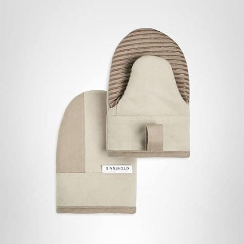 KitchenAid Beacon Two-Tone Non-Slip Mini Oven Mitt Set, Milkshake/Beige, 5.5"x8", 2 Piece thumbnail 8