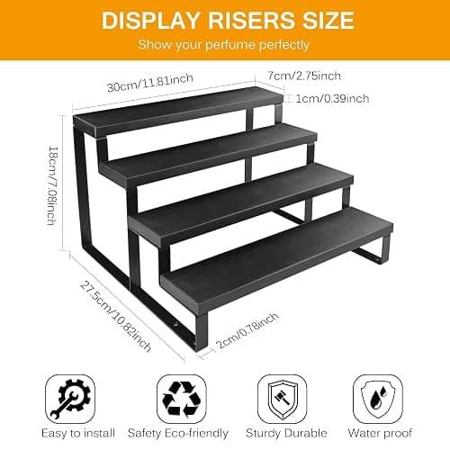 Wood Cologne Organizer for Men,12 Inch 4 Tier Cologne Stand Waterproof Perfume Organizer for Dresser with Anti-Slip Washers,Wooden Display Risers Stand for Party,Makeup,Figures,Cupcake,Perfume,Dessert thumbnail 3