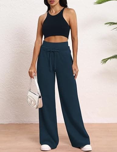 HeSaYep Women's Wide Leg Sweatpants Double Waisted Baggy Sweat Pants with Pockets thumbnail 4