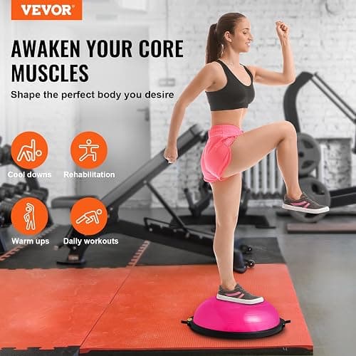 VEVOR Half Exercise Ball Trainer, 23/26 inch Balance Ball Trainer, 1500lbs Capacity Stability Ball, Yoga Ball with Resistance Bands & Foot Pump, Strength Fitness Ball for Home Gym Full Body Workout thumbnail 2