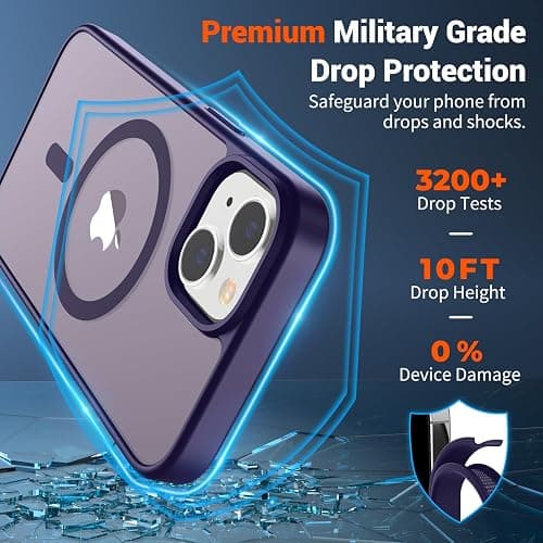 SUPFINE Magnetic for iPhone 15 Plus Case & iPhone 14 Plus Case(Compatible with MagSafe)(Military Grade Drop Protection) Translucent Shockproof Phone Cover,Dark Purple thumbnail 3