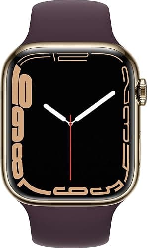Apple Watch Series 7 (GPS + Cellular, 45MM) - Gold Stainless Steel Case with Dark Cherry Sport Band (Renewed) thumbnail 2