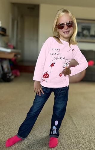 LUKYCILD Toddler Girl Clothes Baby Girl Long Sleeve Top + Jeans Pants with Pockets 2 Piece Outfit Cartoon Clothing Set thumbnail 2