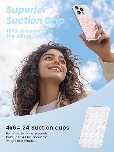 Klearlook 2Pack Magnetic Suction Phone Mount for MagSafe Case, Sticky Phone Grip Holder for iPhone, Removable Hands-Free Selfie/Video for TikTok Influencers, Women Girl Gift, Light Pink & Transparent thumbnail 4