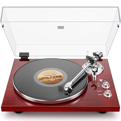 Belt Drive Turntable for Vinyl Record Player,Connect with Bluetooth Speakers or Active Speaker,Built-in Phono Pre-amp,USB Digital Output, Magnetic Cartridge,High-Gloss Wood Design(Red) - Image 1