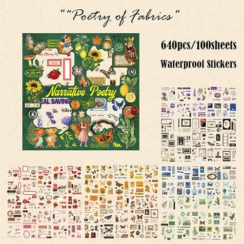 SIBLYMONA Vintage Fairy Stickers 640Pcs Transparent Stickers, Floral Butterfly Designs for Scrapbooking Journaling, Junk Journal Supplies, Cottagecore Rub On Transfers Crafts (Poetry of Fabrics) thumbnail 2