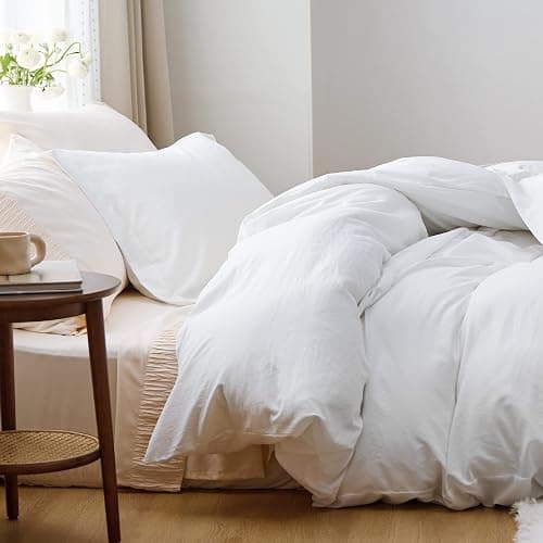Bedsure White Duvet Cover Queen Size - 3 Pieces Prewashed Extra Soft Bedding Set, Includes 1 Duvet Cover 90x90 Inches with Zipper Closure & 2 Pillow Shams, Comforter Not Included thumbnail 6