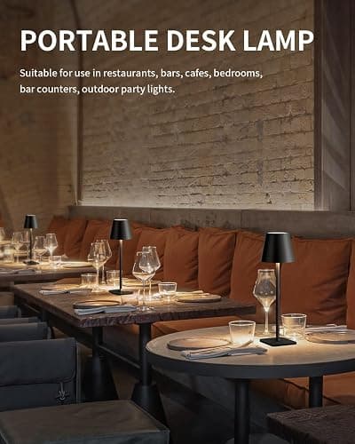 KDG Cordless Table Lamp, Portable LED Desk Lamp, 5000mAh Battery Operated, 3 Color Stepless Dimming Up, for Restaurant/Bedroom/Bars/Outdoor Party/Camping/Coffee Shop Atmosphere Night Light(Black) thumbnail 3