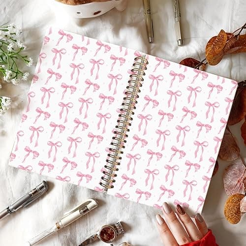 LIANGW Cute Pink Diary Journal for Teen Girls & Women, Cute Preppy Bow Stuff Christmas Gifts for Women Girls - Cute School Supplies, Coquette Stuff Pink Bow Bible Hardcover Spiral Notebook 5.5x8.3 thumbnail 2