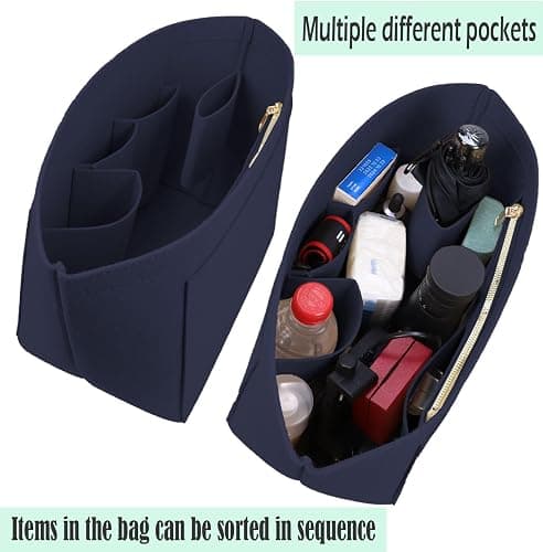 Lckaey Purse Organizer Insert for Longchamp Le Pliage Large Tote - Felt Organizer with 10 Compartments - Navy Blue thumbnail 6