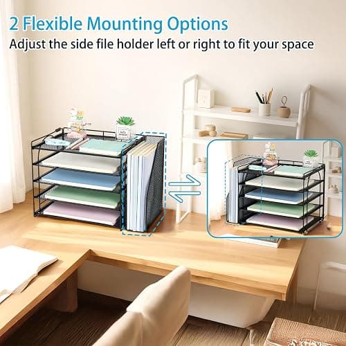 AUPSEN Desk Organizers and Accessories, 5-Tier Desktop Paper File Organizer with Removable File Holder, Desk Accessories & Workspace Organization for Home Office Supplies (Black) thumbnail 3