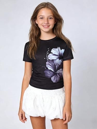 Cakaner Girl's 3 Packs Summer Shirts Short Sleeve Ruched Graphic T-Shirt Size 7-14 thumbnail 2