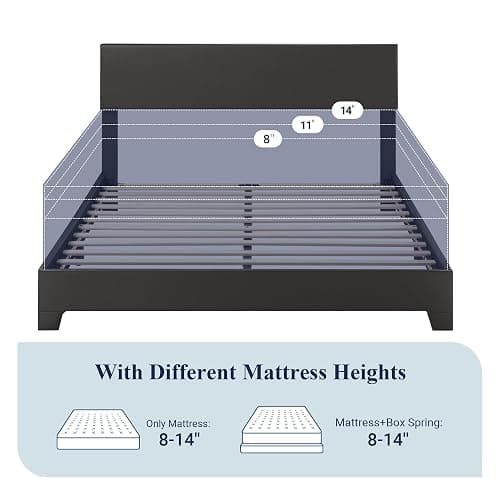 Allewie Full Size Bed Frame with Adjustable Headboard, Faux Leather Platform Bed with Wood Slats, Heavy Duty Mattress Foundation, No Box Spring Needed, Noise-Free, Easy Assembly, Black thumbnail 7